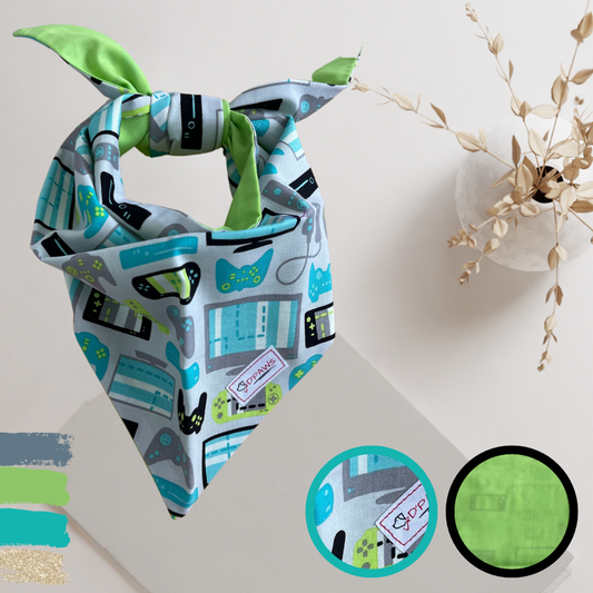 Gamer & Lime Green- Reversible Dog Bandana