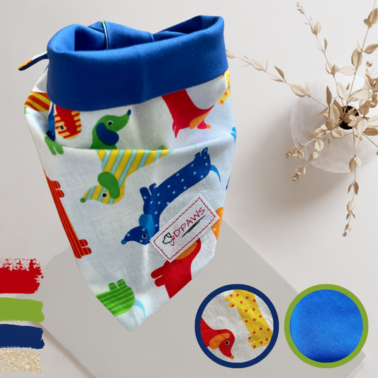 Dachshunds & Blue - Reversible Dog Bandana
