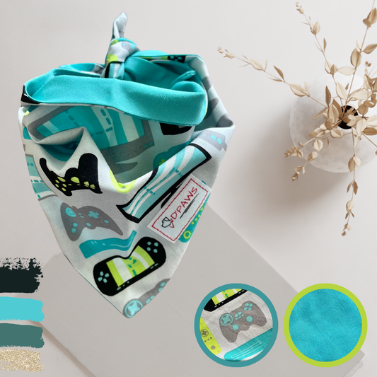 Gamer & Turquoise - Reversible Dog Bandana