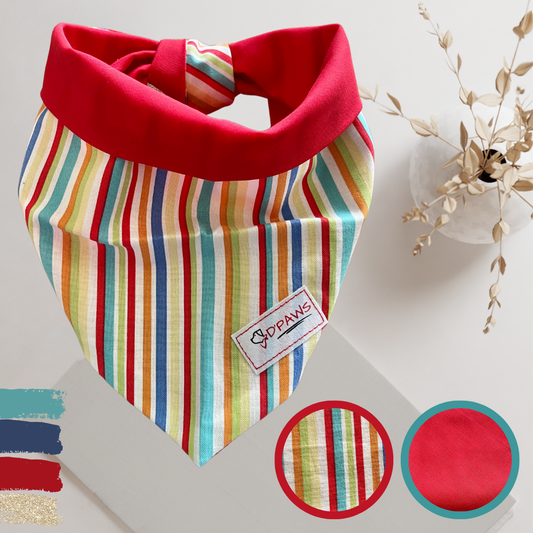 Color Stripes & Red - Reversible Dog Bandana