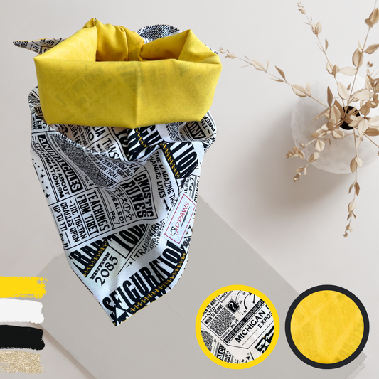 Newspaper & Yellow - Reversible Dog Bandana