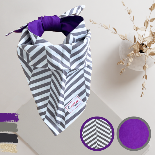 Gray Stripes & Purple - Reversible Dog Bandana