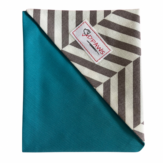 Gray Stripes & Turquoise- Reversible Dog Bandana