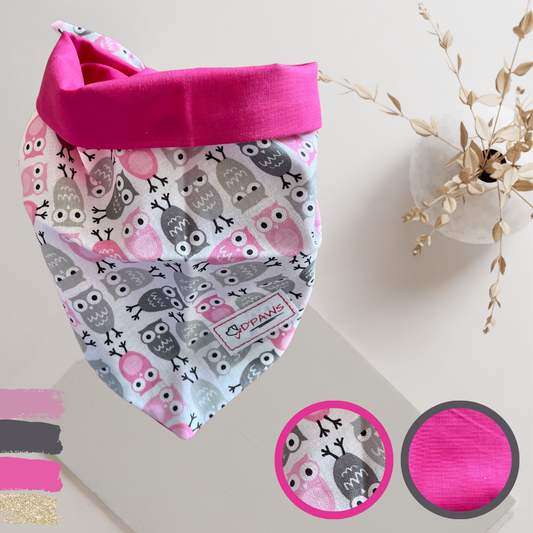 Owls & Pink - Reversible Dog Bandana