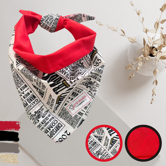 Newspaper & Red - Reversible Dog Bandana